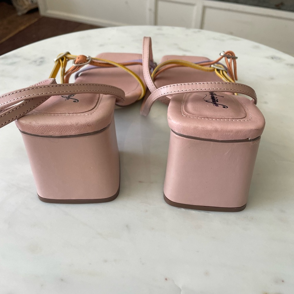 Free People Multicolor Strappy Block Heel Sandals - Pink, Yellow, Lavender - Picture 9 of 14